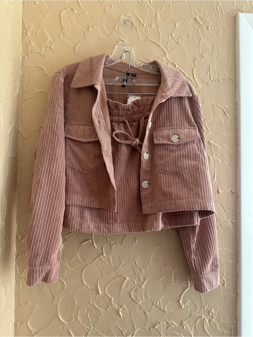 Versona Cropped Corduroy Jacket in Dusty Pink